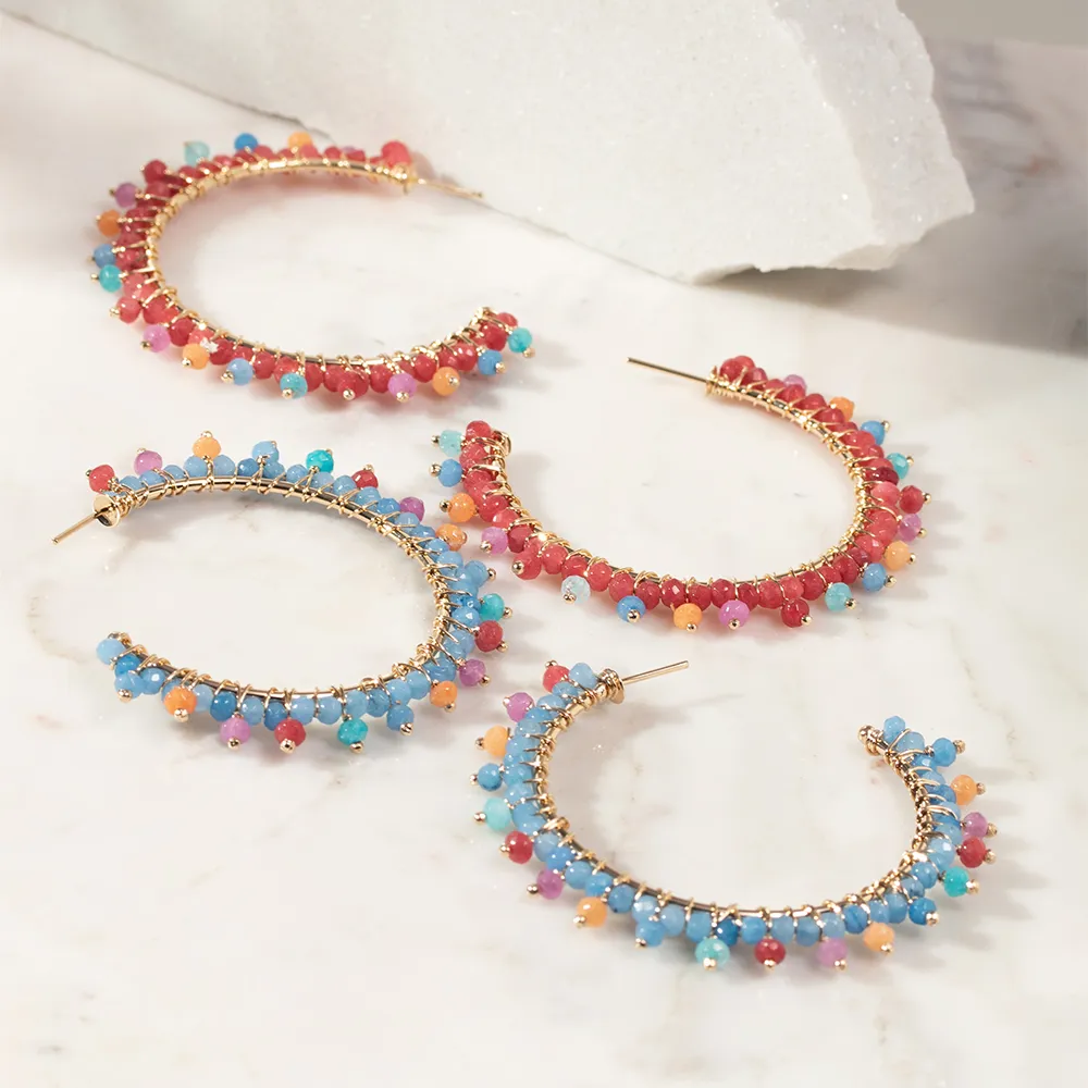 Brinco argola pedras naturais jade goiaba banho de ouro 18k - Imagem 2